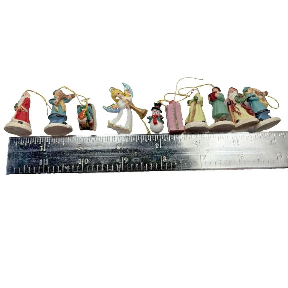 Vintage Miniature Christmas Ornament Lot of 10 Santa Angel Snowman Carolers